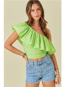 Lime One Shoulder Ruffle Top