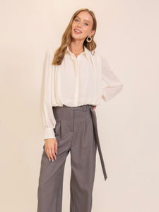 Ivory Bubble Hem Chiffon Blouse