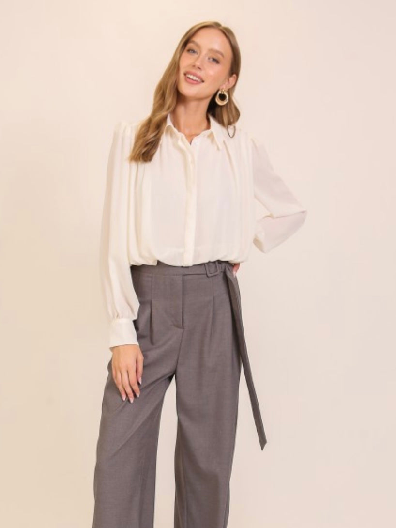 Ivory Bubble Hem Chiffon Blouse