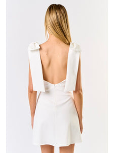 Ivory Bow Shoulder Mini Dress