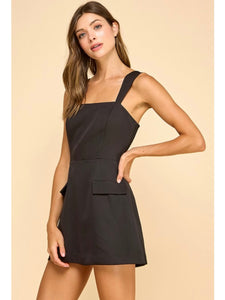 Black Square Neck Flap Pocket Dress