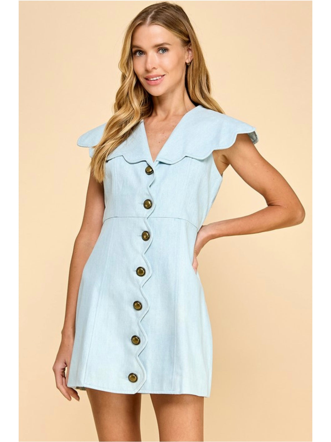 (PREORDER) Light Denim Scallop Dress