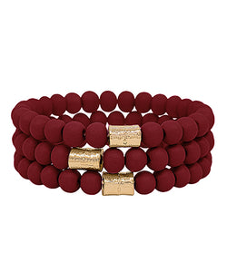 Crimson 3 Row Wood Beaded Bracelets