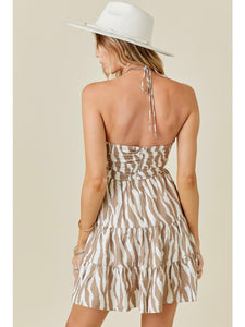 Ivory & Mocha Zebra Halter Dress