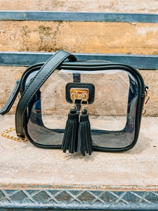 Black Clear Tassel Gameday Crossbody