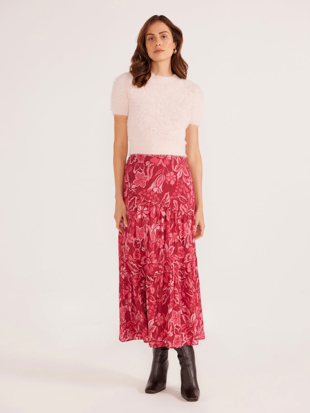 MinkPink Floral Mae Tiered Midi Skirt