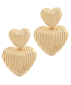 Gold Patterned Duo Heart Earrings