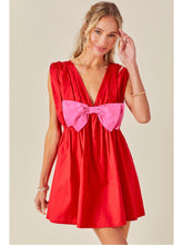 Load image into Gallery viewer, Red &amp; Pink Colorblock Bow Dress

