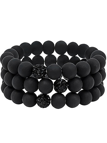 Black Clay & Crystal Ball Bracelet Set