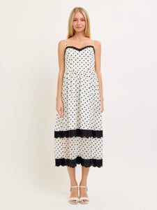 White & Black Polka Dot Midi Dress