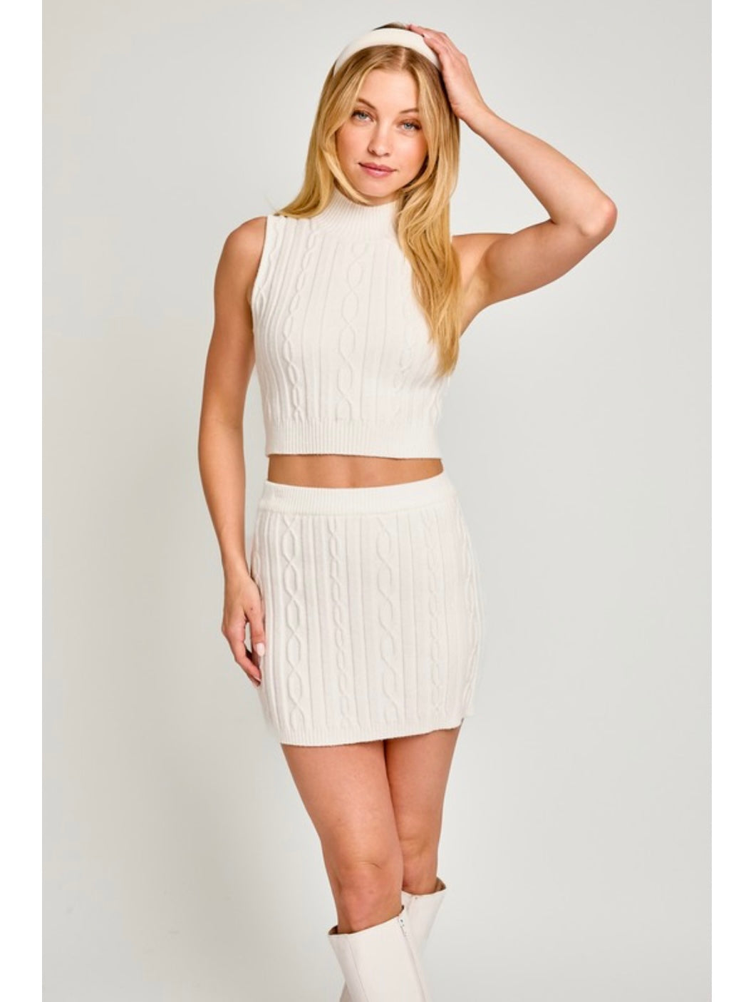 White Cable Sweater Skirt