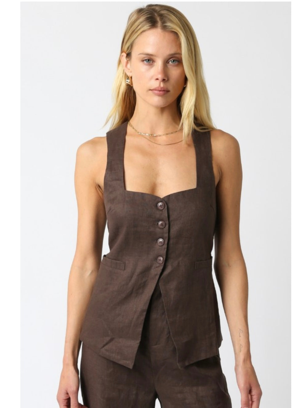 Coffee Bean Blair Linen Top