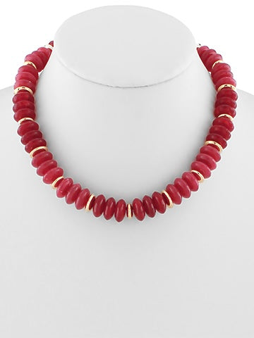 Dark Red Wide Marble Beaded Necklace