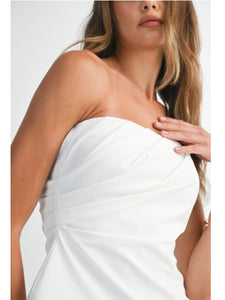 White Strapless Ruched Top
