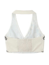 Load image into Gallery viewer, Black &amp; White Embroidered Halter Top
