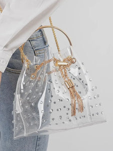 Clear Pearl Studded Bucket Bag
