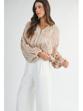 Load image into Gallery viewer, Light Taupe Pleated Zip Front Jacket Blouse
