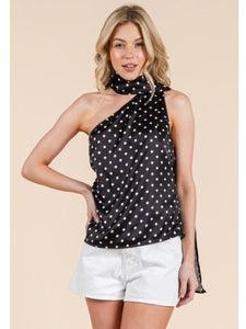 Black & White Polka Dot One Shoulder Top