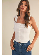 Load image into Gallery viewer, White Button Down Tie Shoulder Top
