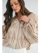 Load image into Gallery viewer, Light Taupe Pleated Zip Front Jacket Blouse
