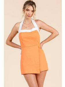 Orange Contrast Halter Romper