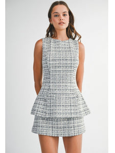 Black Tweed Layered Skort Mini Dress
