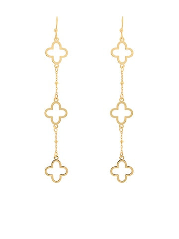 Gold Clover Outline Linear Earrings