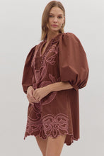 Load image into Gallery viewer, Chocolate Embroidered Scallop Hem Dress
