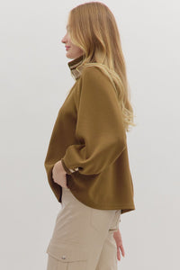 Olive Knit Stripe Hem Half Zip
