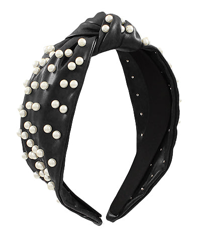 Black Pearl Leather Headband