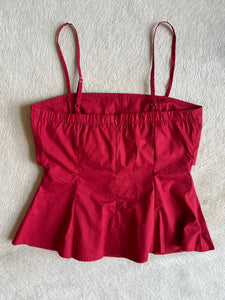 Crimson Poplin Fit & Flare Top