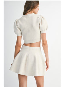 Cream Puff Sleeve Top & Mini Skirt Set