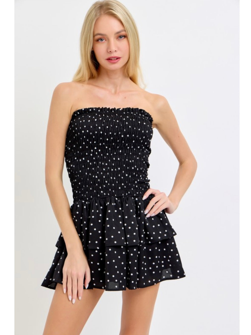 Black Polka Dot Smocked Dress