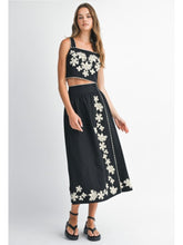 Load image into Gallery viewer, Black Embroidered Top &amp; Midi Skirt Set

