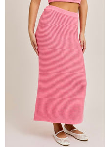 (PREORDER) Pink Ribbed Sweater Midi Skirt