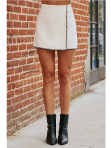 Cream Tweed Fringe Skirt