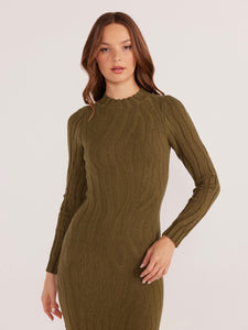 MinkPink Green Elara Knit Midi Dress