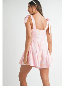 (PREORDER) Pink Floral Tie Shoulder Romper