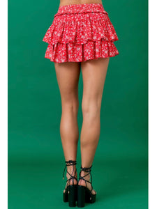 Red Floral Ruffle Skort