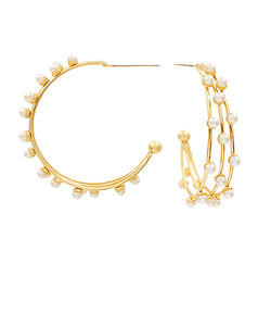 Gold 3 Layer Pearl Hoops