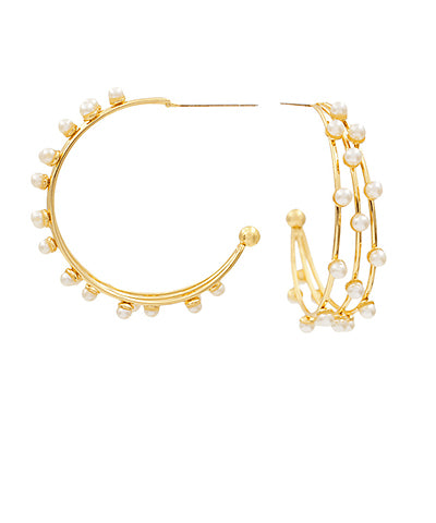 Gold 3 Layer Pearl Hoops