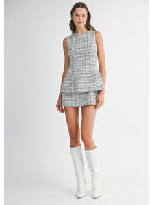 Black Tweed Layered Skort Mini Dress