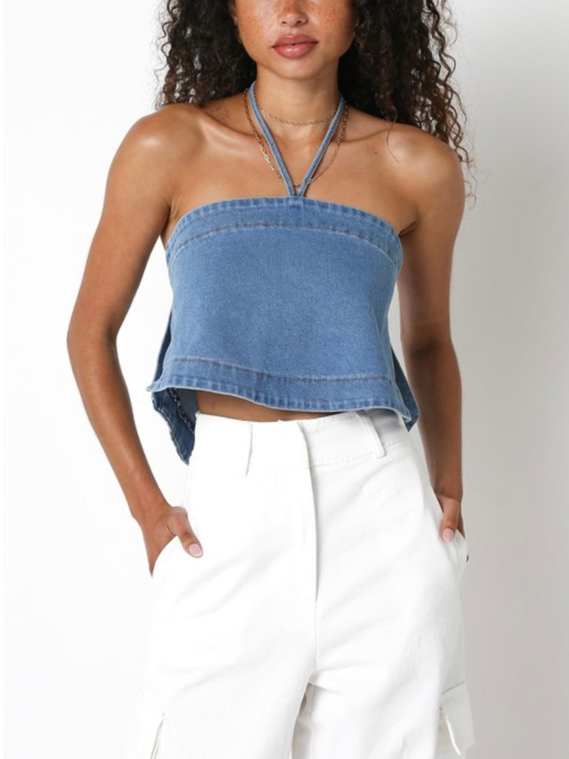 Denim Amory Open Back Top