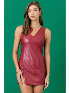 Crimson Faux Leather Puzzle Dress