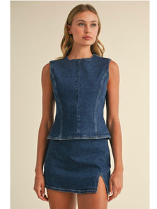 Denim Open Back Top & Skirt Set