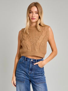 Camel Cable Sleeveless Sweater Top