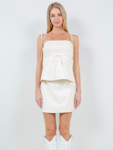 Cream Tie Shoulder Top & Skirt Set