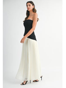 Cream & Black Strapless Drop Waist Maxi dress