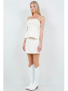 Cream Tie Shoulder Top & Skirt Set