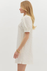 Cream Textured Puff Sleeve Dress